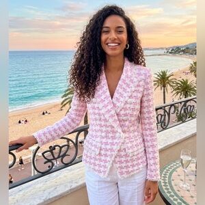 Pink and White Houndstooth Tweed Blazer - NWT